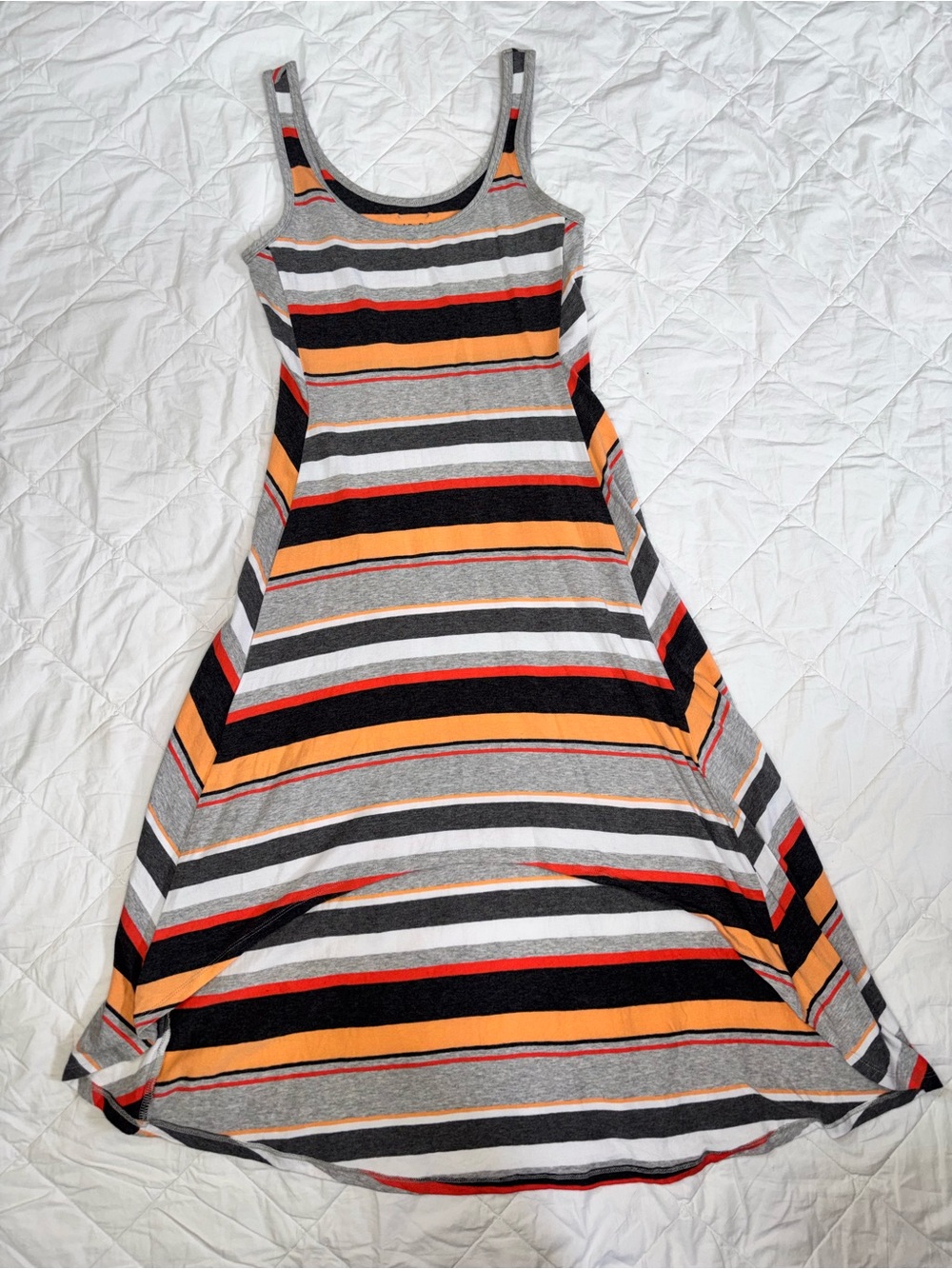 Andrew Marc Striped Tank High Low Dress in Gray, Black & Orange